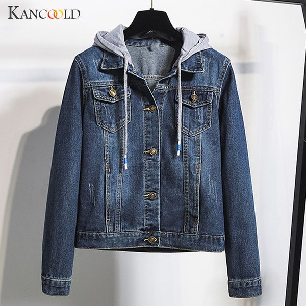 

kancoold coats womens casual jean jacket long sleeve denim coat retro hooded pockets fashion new coat and jackets women 2019aug9, Black;brown