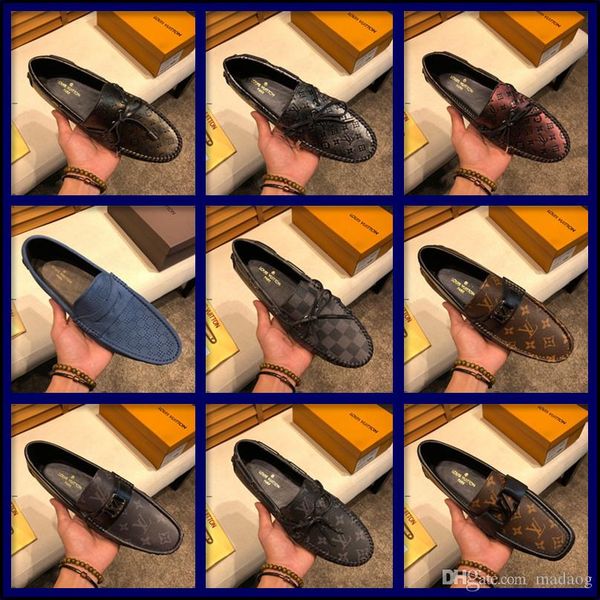 

20fw luxury men slip on shoe loafer casual driving shoes mens suede leather brand penny loafers male moccasins boat shoes man blue yeye5, Black