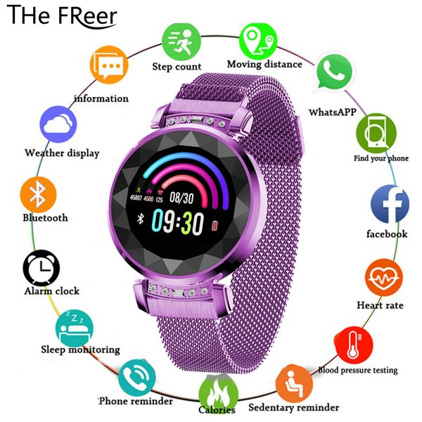 

sl08 lady smart bracelet blood pressure heart rate monitor smart band fitness tracker watches fashion women smartwatch, Blue