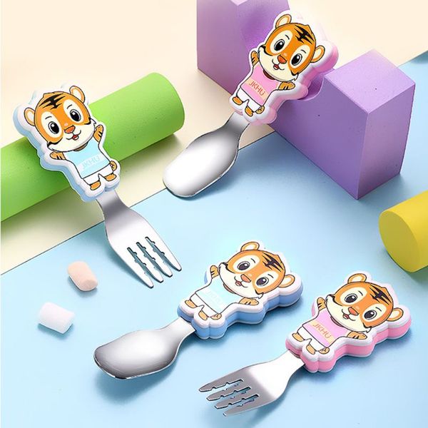 

cartoon baby spoon fork set stainless steel toddler utensils kit cutlery gifts