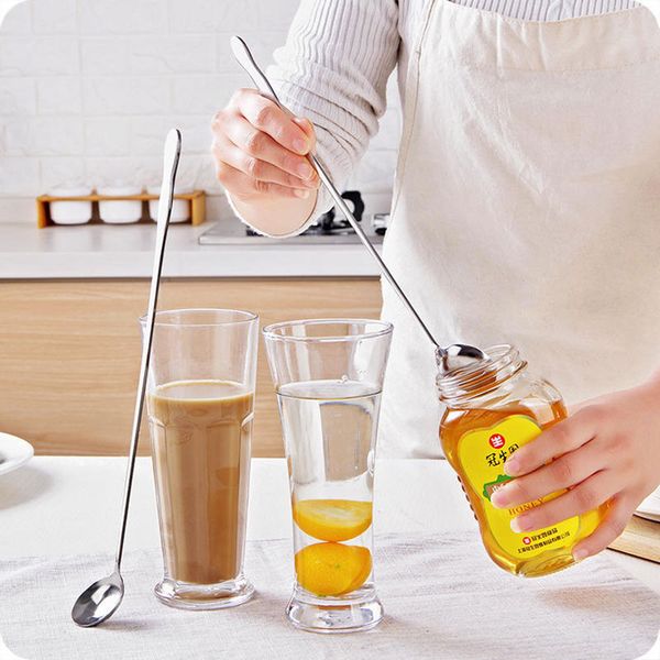 

korean stainless steel long handle dinner spoon set flatware suit dessert