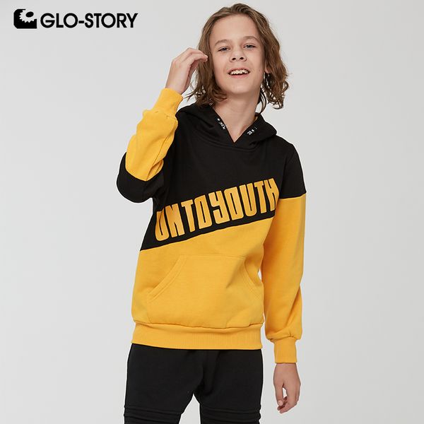

glo-story kids boys' autumn fleece hoodies children hip hop track suit knitted pullover sweatshirts coats bpu-9362, Black