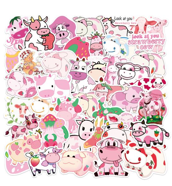 

50 pcs mixed car stickers cute strawberry cows for skateboard lapfridge helmet pad bicycle bike motorcycle ps4 notebook guitar pvc decal