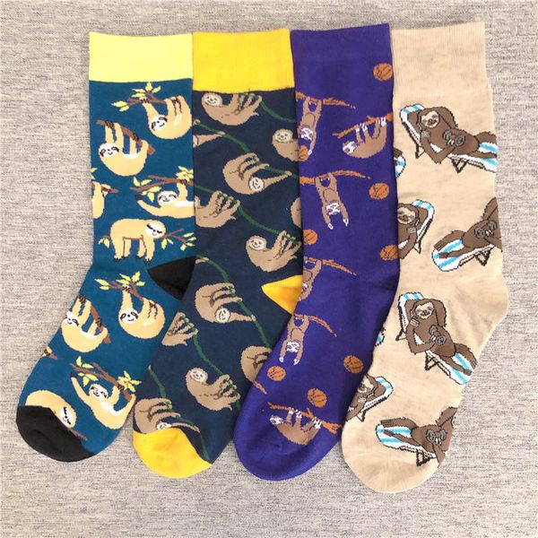 

men's socks mid calf crew funny sloth lazy slow animal perezoso folivora bradypod bradypode bradypus choloepus languid sleeping, Black