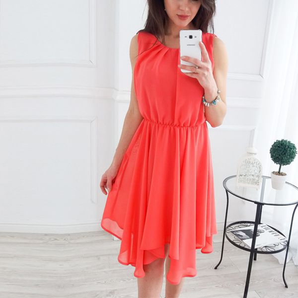 

fashion bohemian chiffon beach dress sleeveless o-neck vest knee-length dresses 2020 evening party sundress black vestidos, White;black