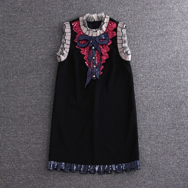 

embroidered dress quality brand designer black white lace dress with embroidery summer elegant luxury bow sequined dresses, Black;gray