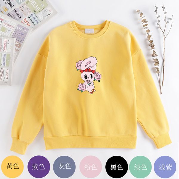 

hoodie rose leveret printing round neck increase rong weiyi woman winter thickening long sleeve loose coat 78747 hoodies, Blue;black