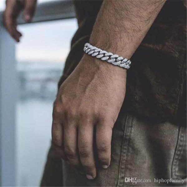 

new hip hop gold bracelets mens simulated diamond bracelets jewelry fashion iced out miami cuban link chain bracelets, Black