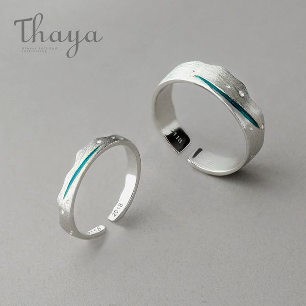 

тайя путешествие во время волны синего пальца кольца стекируемых s925 sterling silver line drawing открытых кольца женщины ювелирных изделия, Golden;silver