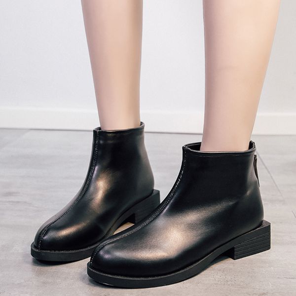 

lucyever waterproof pu leather ankle boots women autumn winter 2019 fashion black shoes woman back zip motorcycle booties mujer