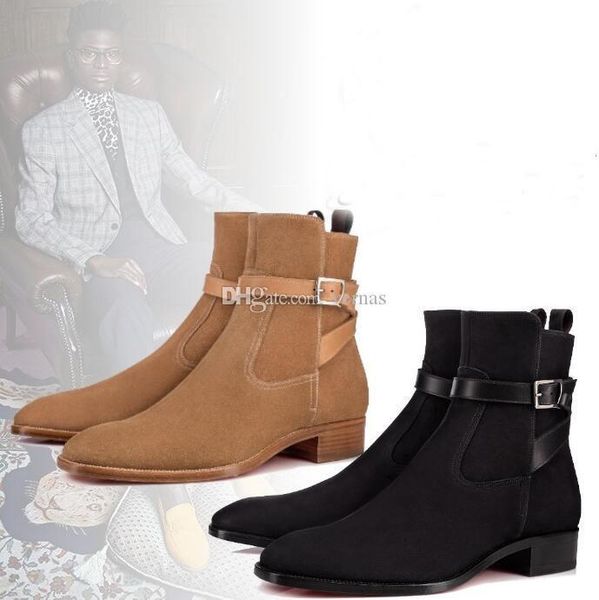 

perfect plain toe suede blended fabrics plain men boots suede leather red bottom kicko ankle boot autumn winter party dress boot coffee,blac, Black