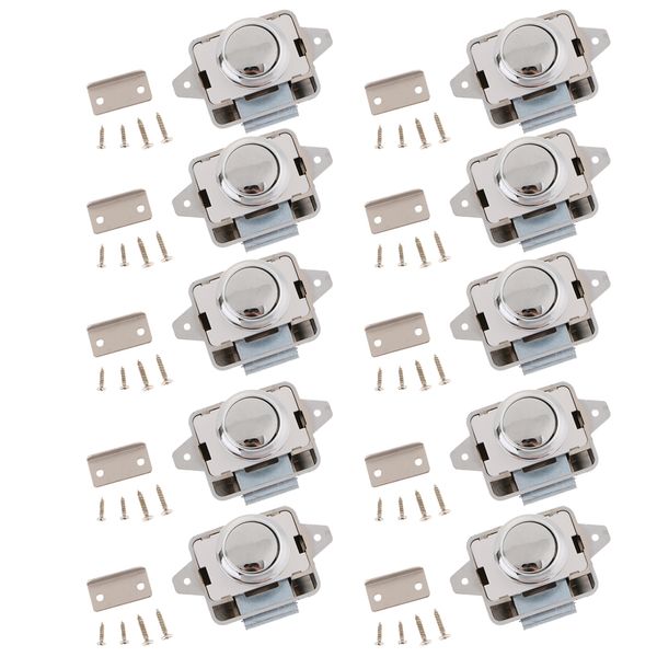 

10x push button latch lock for rv boat drawer cupboard cabinet door sliver