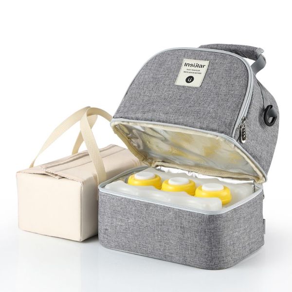 

double layer breast milk cooler bag moistureproof backpack with ice pack bottle x7xc, Blue;pink