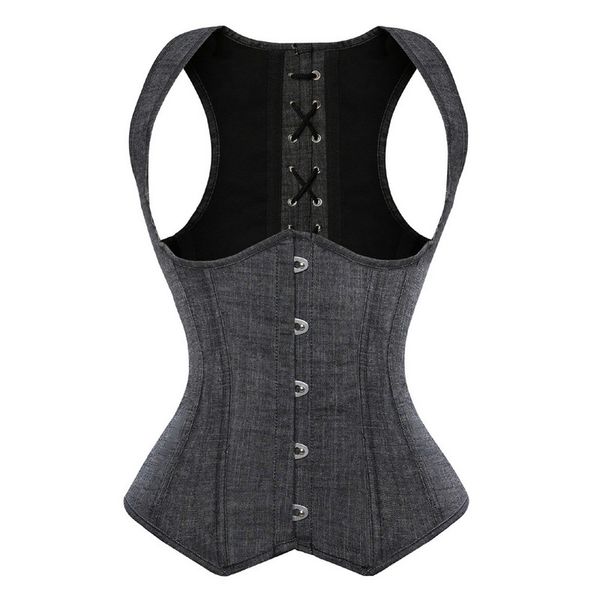 Donne Grey Denim Halterneck Underbust Corsetto Gilet in plastica Body Body Body Shaper Vita Cincher Dimagrante Corselet Plus Size S-6XL