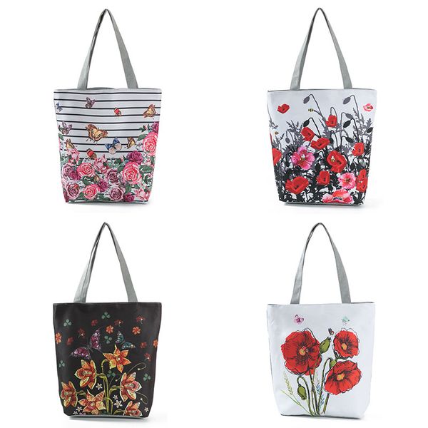 

female tote handbag print shoulder bags daily use eco shopping bag casual summer beach bag women shoulder canvas women