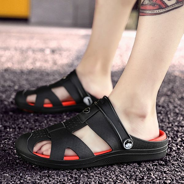 

sandals men casual slippers flat mens beach sandals fashion male sandal black non-slip shoes small cutting