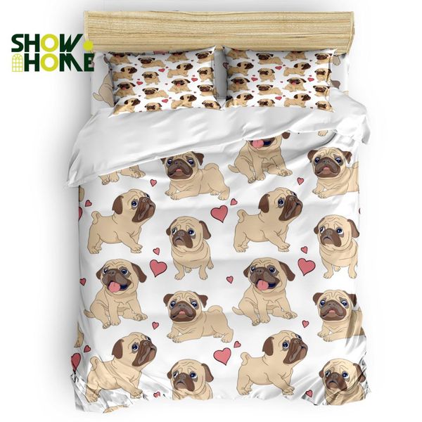 

showhome duvet cover set pug cute heart design duvet cover 4 piece bedding set