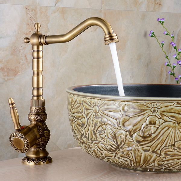 

brass kitchen faucet european antique faucet retro carved basin rotating single handle tap brass bathroom accessories