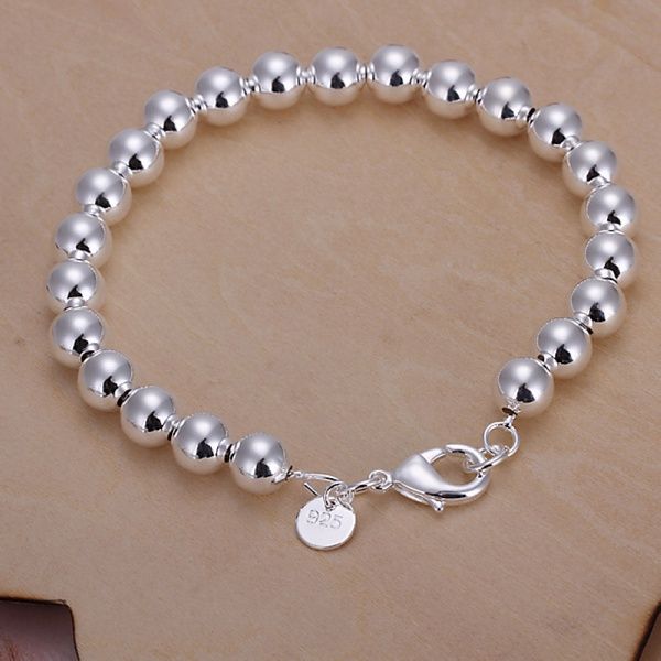 

wholesale fashion silver plated jewelry charm 8mm chain bead bracelets h126 couple bracelet gifts for women wedding, Black