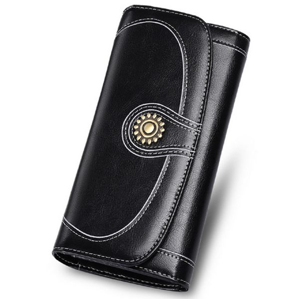 

auau-sendefn split leather long wallet brand female vintage women wallets new young lady purses coin purse for iphone7s, Red;black