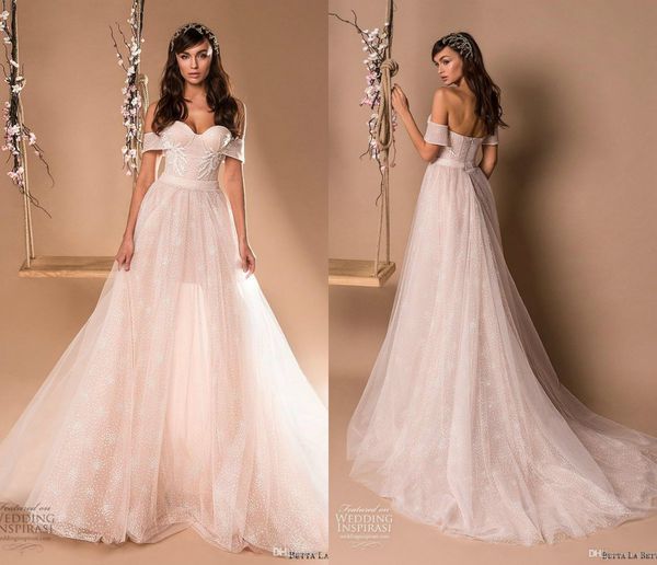 

berta 2019 beach wedding dresses bohemian off shoulder lace spot tulle wedding dress a line fairy bridal gowns robe de mariÃ©e, White