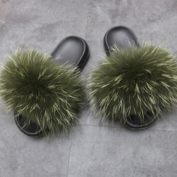 

manufacturers can customize new wool shoes raccoon raccoon fur grass fox hair slippers womens crossborder european station, Black