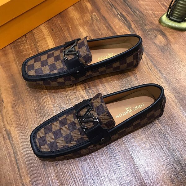 

fashion luxury 2020 new men shoes real leather flat metal button peas shoes comfortable printing classic casual shoes size 11, Black