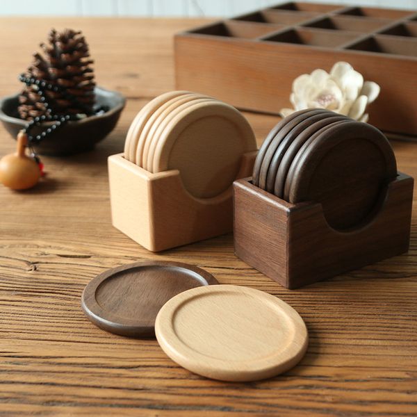 6 pezzi/set di sottobicchieri in legno di noce, tovagliette decorative, rotonde, quadrate, resistenti al calore, tappetino per bevande, tavolo da casa, tè e caffè