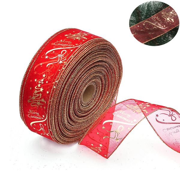 

2meter christmas diy organza ribbon christmas tree gift box bow decorations for home festive party supplies 6cm width p032