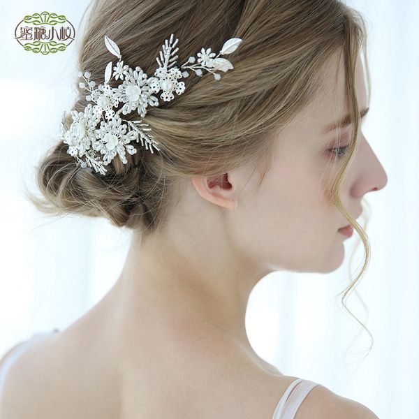 

wedding party beaded pearl gift woman lady diamond flower leaf hair jewelry for bride acting initiation graduation yy-99, Slivery;golden