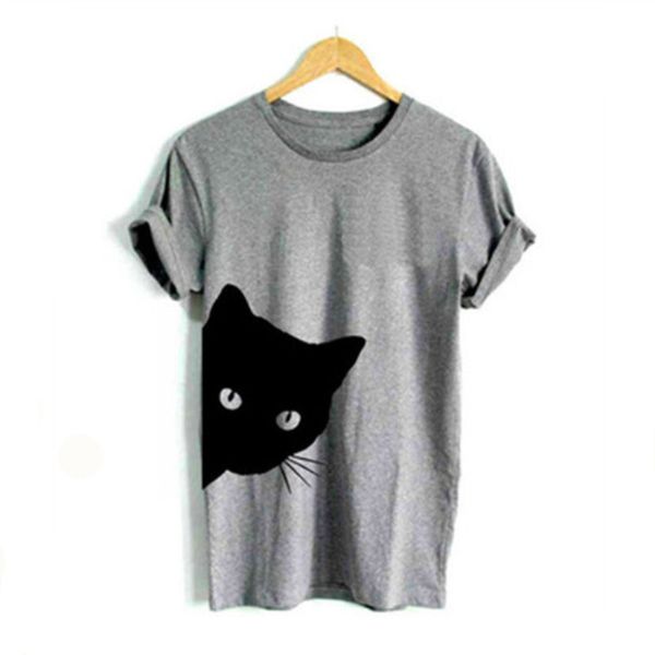 

women's tees cat looking out side print women tshirt cotton casual funny t shirt for lady girl tee hipster tumblr drop ship, White