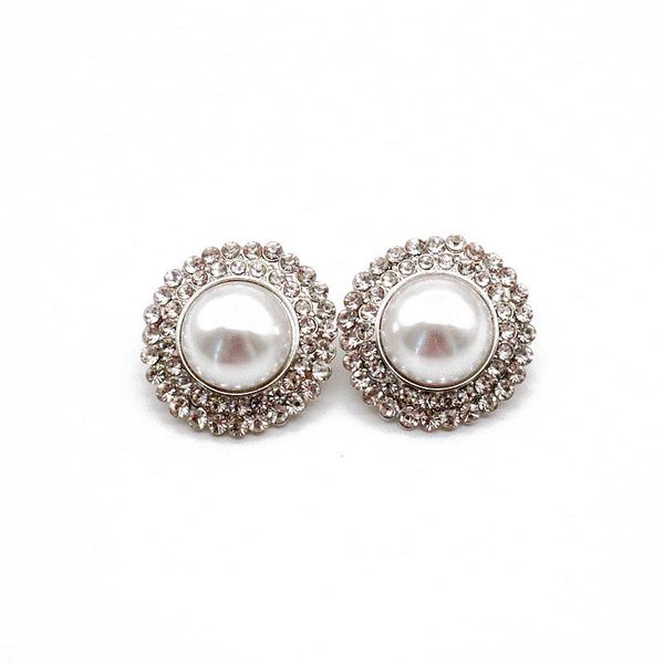 

round elegant pearl crystal glass stones sweet earrings, Silver