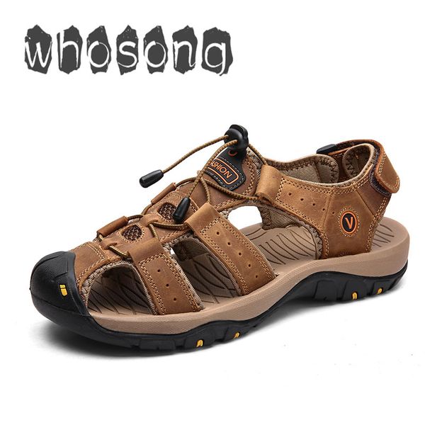 

men sandals genuine split leather men beach shoes brand outdoor casual shoes flip flops sneakers summer sandalias hombre, Black