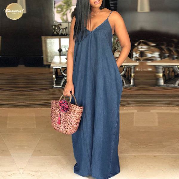

beach dresses maxi long dress women v neck casual loose solid denim plus size floor-length vestidos designer clothes, Black;gray