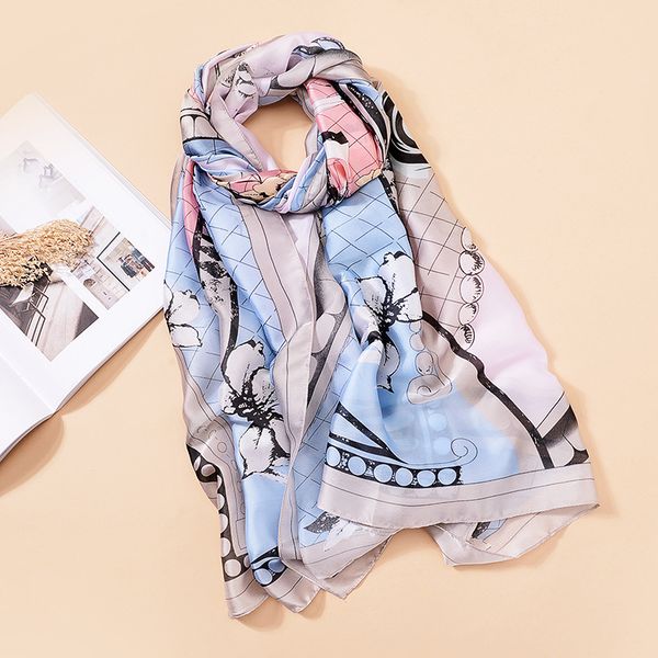 

новый высококачественный шелковый шелковый шарф женский европейский и американский с большим именем печатный шелковый высококачественный пля, Blue;gray