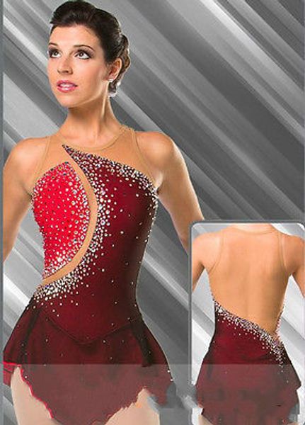 

red ice skating dress competition figure skating clothing women ice dress kids, Black;red