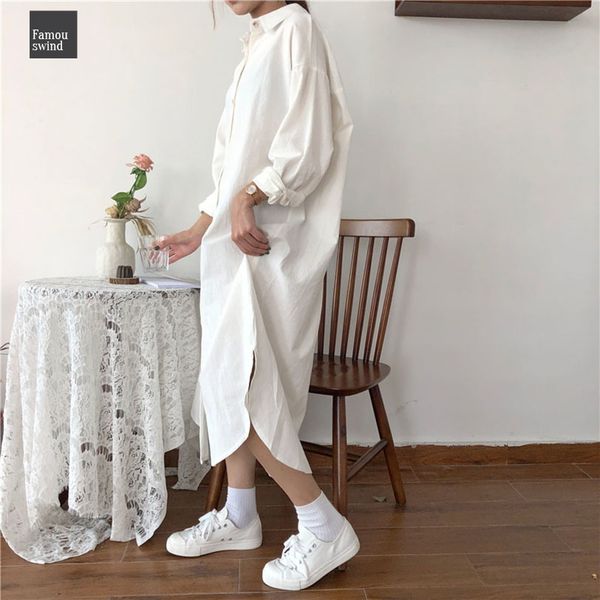 

урожай осень длинное платье с длинным рукавом turn вниз женщина lady cotton casual maxi платье сыпучие синий 100% хлопок белый, Black;gray