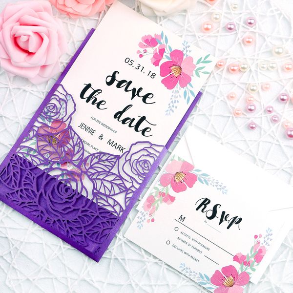 Acquista 2019 Viola Nuovo Modello Di Invito Carte Con Busta Compleanno Addio Al Nubilato Fidanzamento Addio Al Nubilato Invito A Nozze A 086 Dal