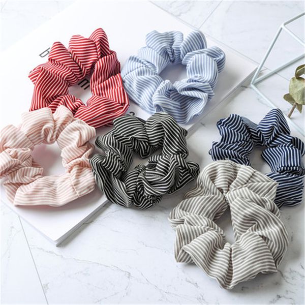 

6 color women girls stripe cloth elastic ring hair ties accessories ponytail holder hairbands rubber band scrunchies fj399, Slivery;white