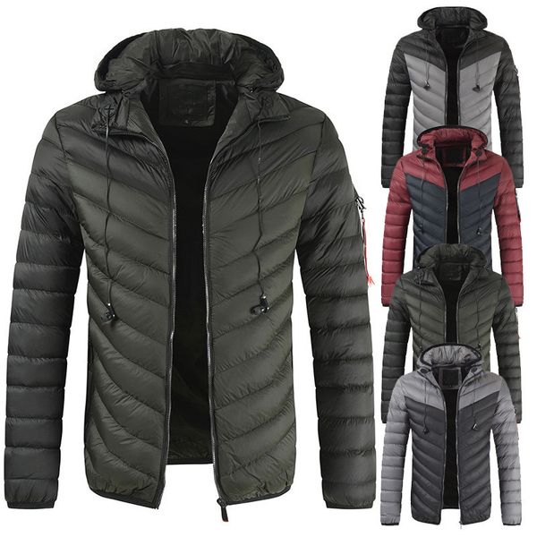 

2019 winter new style men's cotton suit color striped youth with earphone cotton suit detachable cap, Black