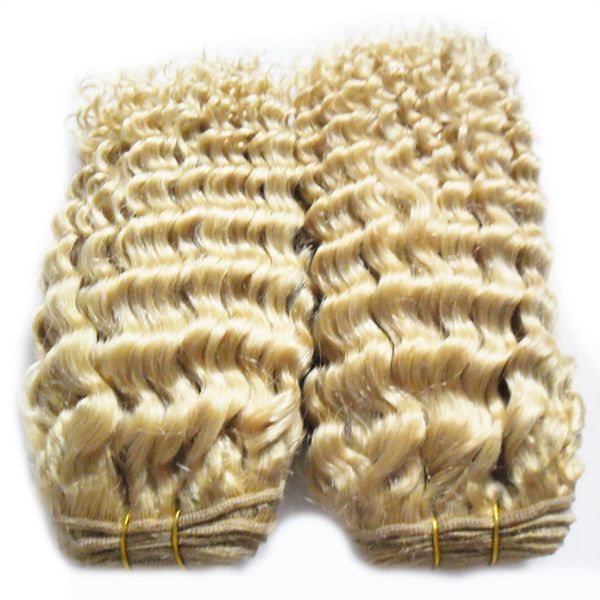 Verworrenes lockiges brasilianisches lockiges Wellen-Menschenhaar, 2 Stück, brasilianisches Haar, bündelt reines Haar, 20,3–76,2 cm, blonde Farbe