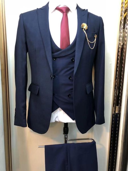 

men suits navy blue wedding suits for men business formal groom tuxedos vest man suit 3 piece jacket pants vest, White;black