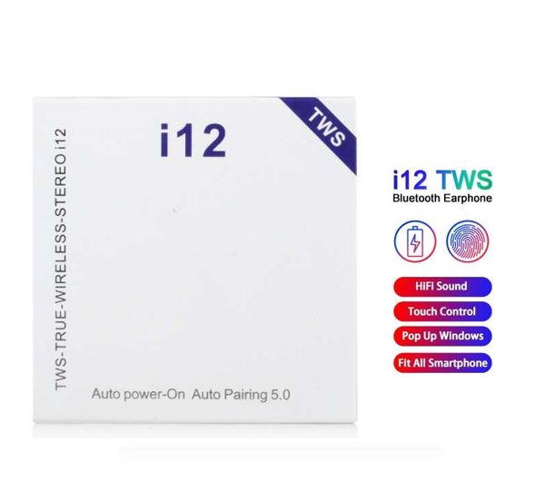 

i12 tws true wireless stereo earphones headset bluetooth headphone earbuds charging box for android ios 50pcs/lot