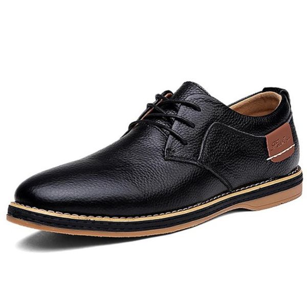 

men dress shoes genuine leather man oxford shoes lace up men casual moccasins comfortable fashion office footwear loafers male, Black