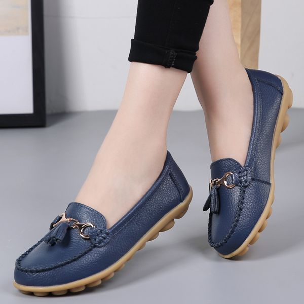 

2020 women flats genuine leather women shoes nurse shoes non-slip oxford for casual ladies flats loafers, Black