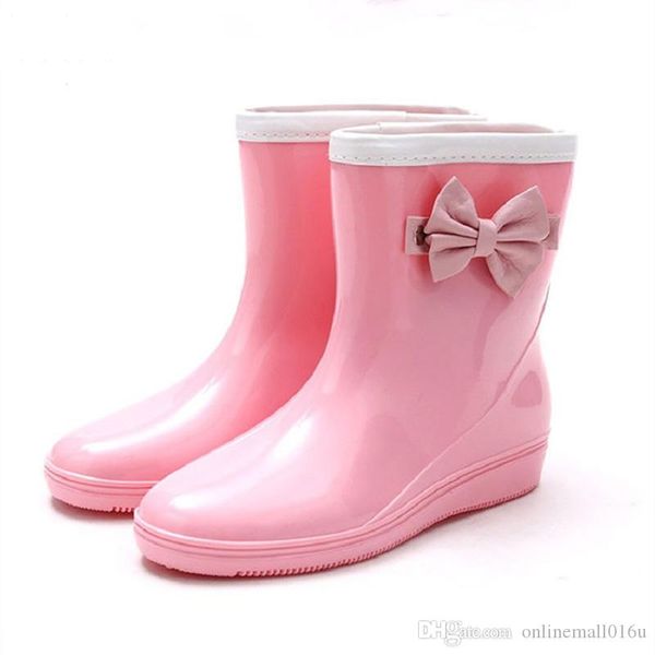 

superior quality fashion women mid-calf rain boots low heels short waterproof rain boots of boot water shoes, Black;red