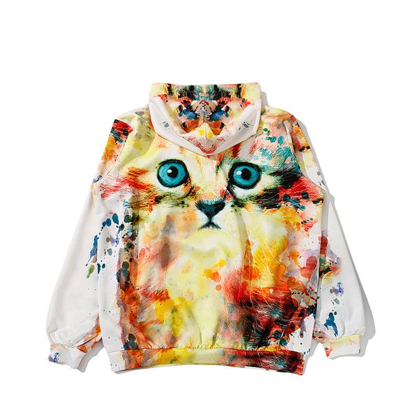 

summer new style harajuku cat printed hooded pullover loose-fit long sleeve students women's couples hoodie wy1341, Black