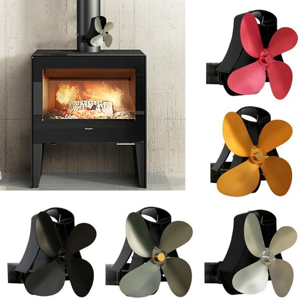 

wall mounted heat self-powered fireplace stove fan quiet 4 blades efficiently warm large room wood log burner eco friendly