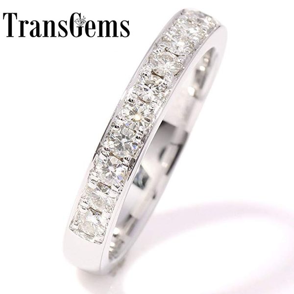 

transgems sparkling 0.455 ctw f color lab grown moissanite diamond half eternity wedding band in solid 14k white gold for women y19032201, Slivery;golden