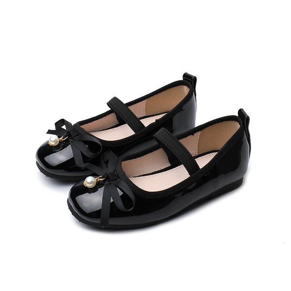 

2019 girls bow pearl princess shoes party dress kid flat heels shoes size 24-35 bright black new fashion spring autumn classic, Black;grey